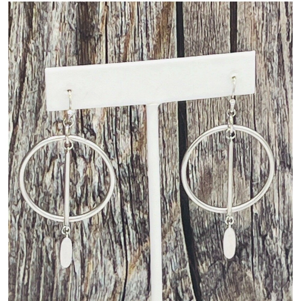 Kendra Scott Nalani Open Frame Silver Tone Dangle Hoop Hook Earrings Signed 2"